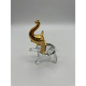 Vintage Glass Elephant Figurine with Gold Plated Head